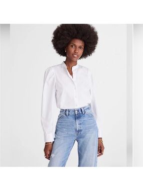 NWT Madewell Puff-Sleeve Button-Up Shirt Size M white long causal